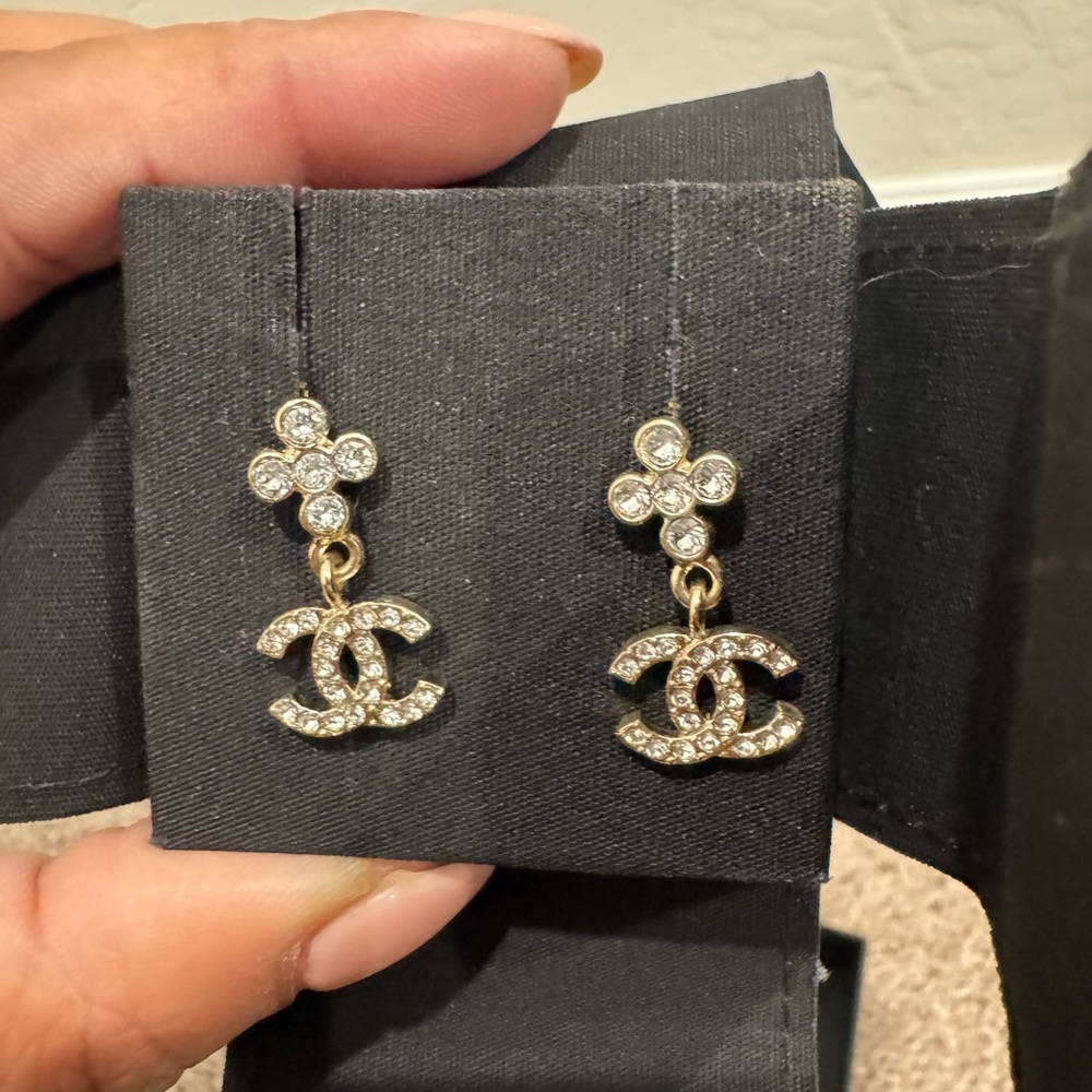 Chanel Gold Crystal Drop Earrings